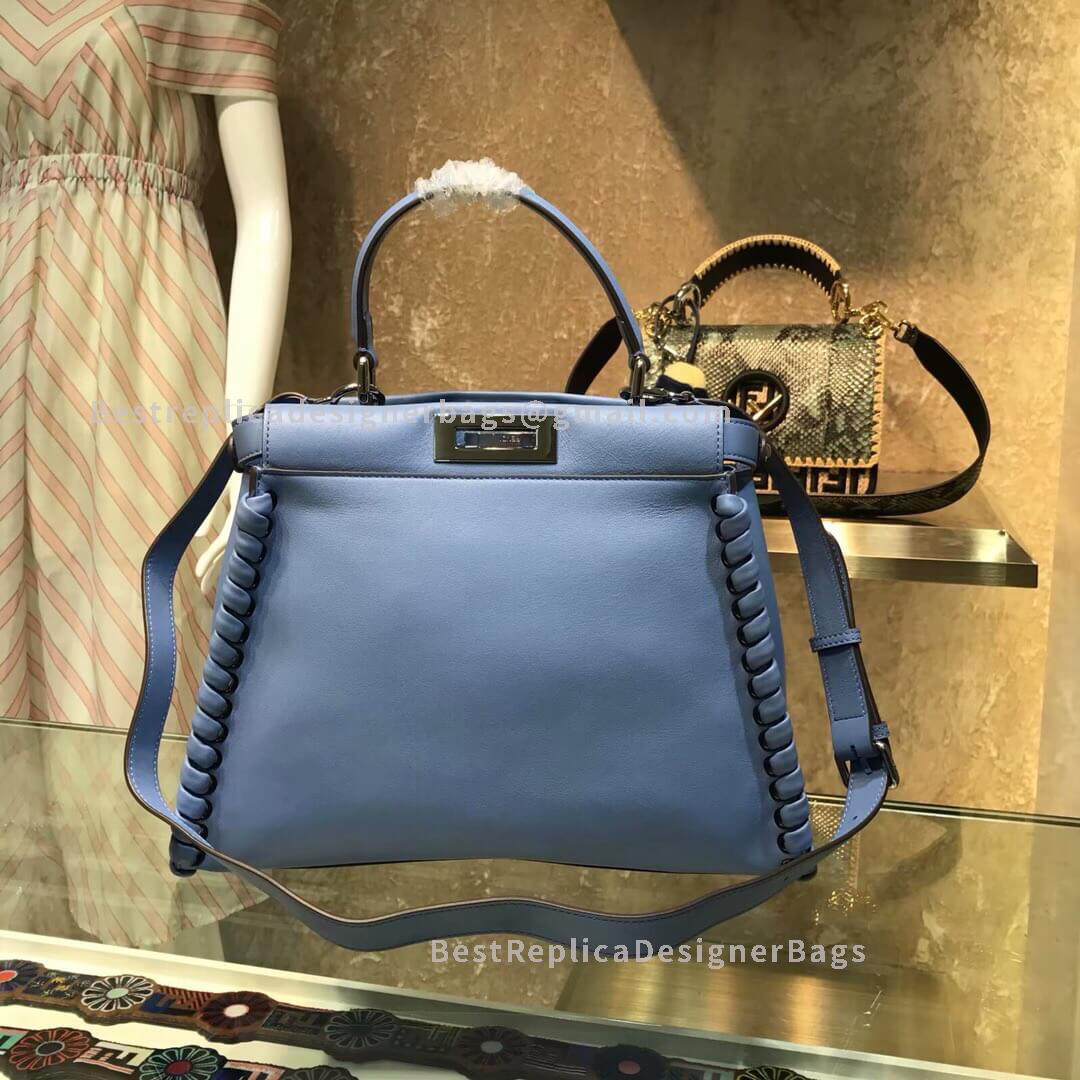 Fendi Peekaboo Iconic Medium Blue Leather Bag 9210M